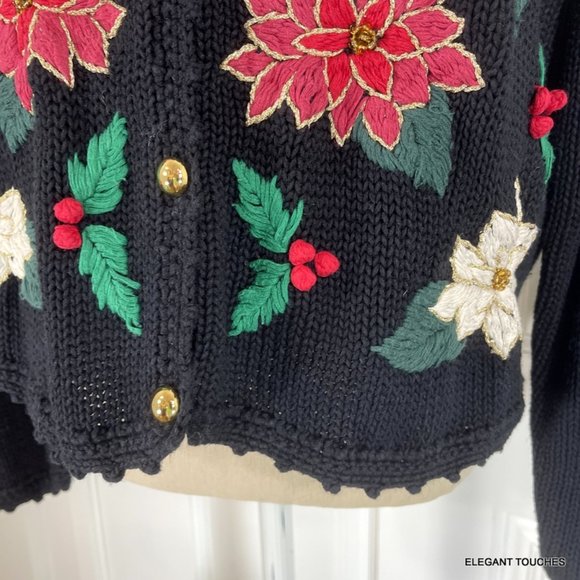 Bechamel Petite Christmas Poinsettia Black Sweater PL Holly Turtleneck Top LOT 2 - Picture 3 of 9